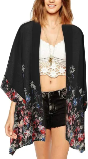 WEIYAN Women's Tops Loose Chiffon Kimono Cardigan Beach Swim Cover up Blouse