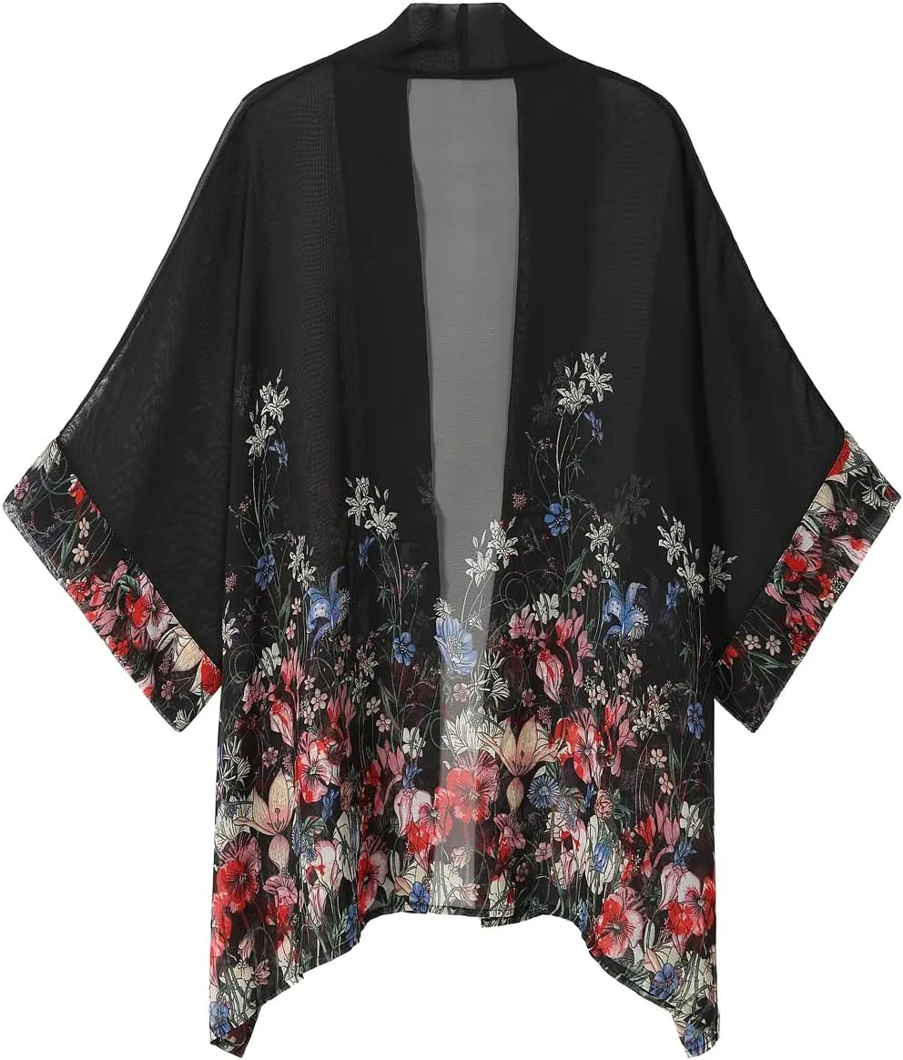 WEIYAN Women's Tops Loose Chiffon Kimono Cardigan Beach Swim Cover up Blouse