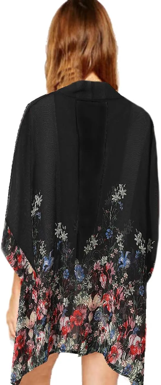WEIYAN Women's Tops Loose Chiffon Kimono Cardigan Beach Swim Cover up Blouse
