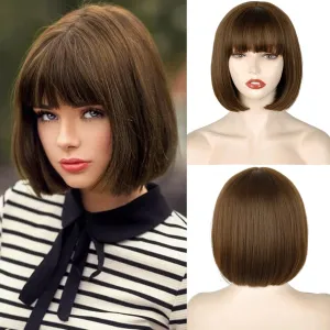 WERD Short Brown Bob Wig with Bangs,Brown Straight Bob Wig for Women Heat Resistant Fiber for Cospaly Velma