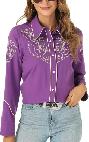 Western Shirts for Women Cowgirl Sexy Dressy Long Sleeve Black Embroidered Button Up Ladies Blusas Vaqueras para Mujer