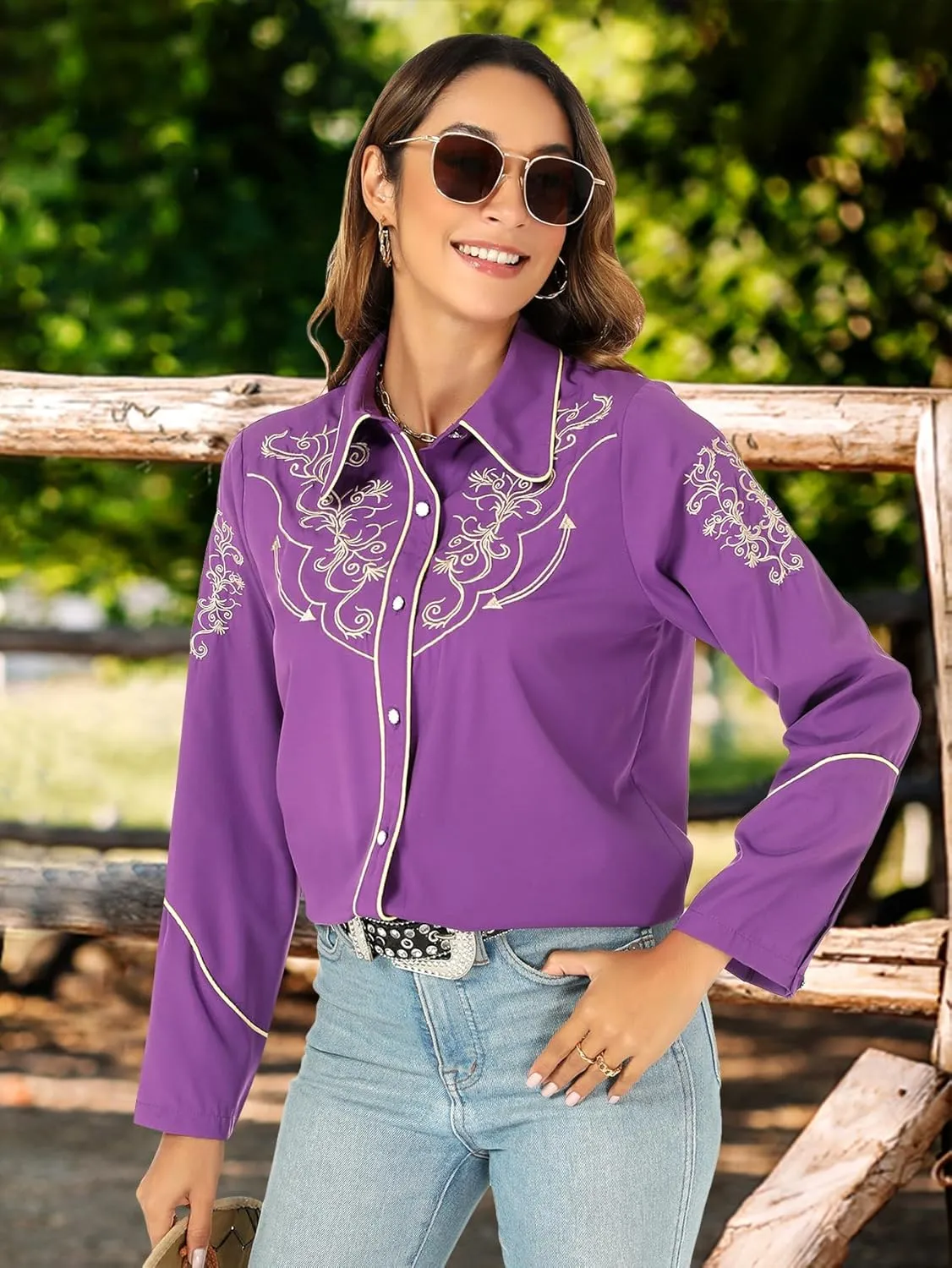 Western Shirts for Women Cowgirl Sexy Dressy Long Sleeve Black Embroidered Button Up Ladies Blusas Vaqueras para Mujer