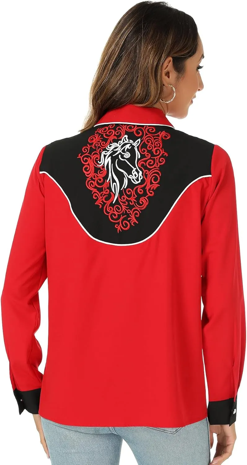 Western Shirts for Women Cowgirl Sexy Dressy Long Sleeve Black Embroidered Button Up Ladies Blusas Vaqueras para Mujer