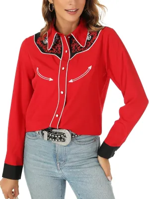 Western Shirts for Women Cowgirl Sexy Dressy Long Sleeve Black Embroidered Button Up Ladies Blusas Vaqueras para Mujer