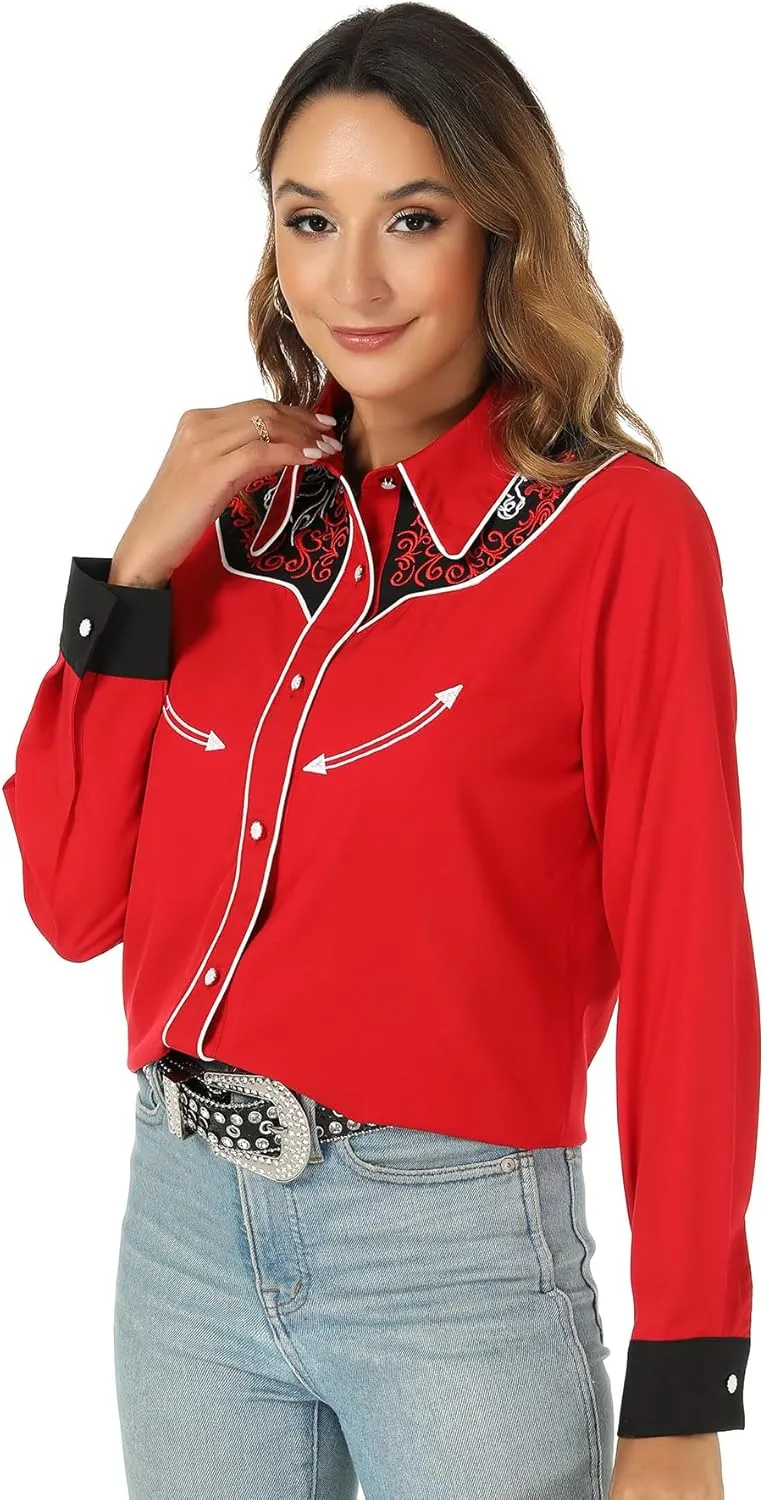 Western Shirts for Women Cowgirl Sexy Dressy Long Sleeve Black Embroidered Button Up Ladies Blusas Vaqueras para Mujer