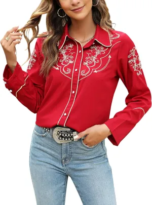 Western Shirts for Women Cowgirl Sexy Dressy Long Sleeve Black Embroidered Button Up Ladies Blusas Vaqueras para Mujer