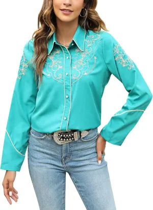 Western Shirts for Women Cowgirl Sexy Dressy Long Sleeve Black Embroidered Button Up Ladies Blusas Vaqueras para Mujer