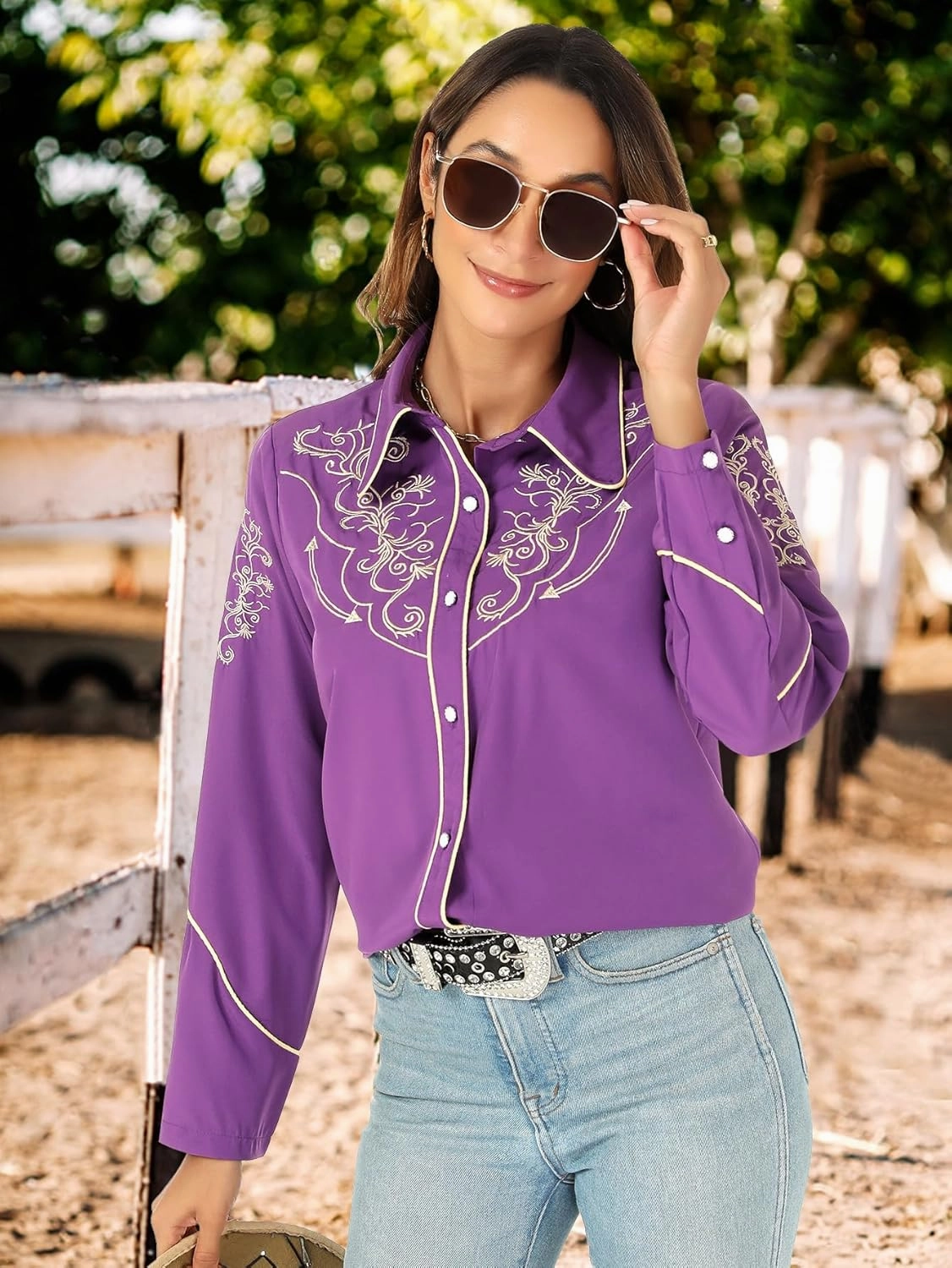 Western Shirts for Women Cowgirl Sexy Dressy Long Sleeve Black Embroidered Button Up Ladies Blusas Vaqueras para Mujer