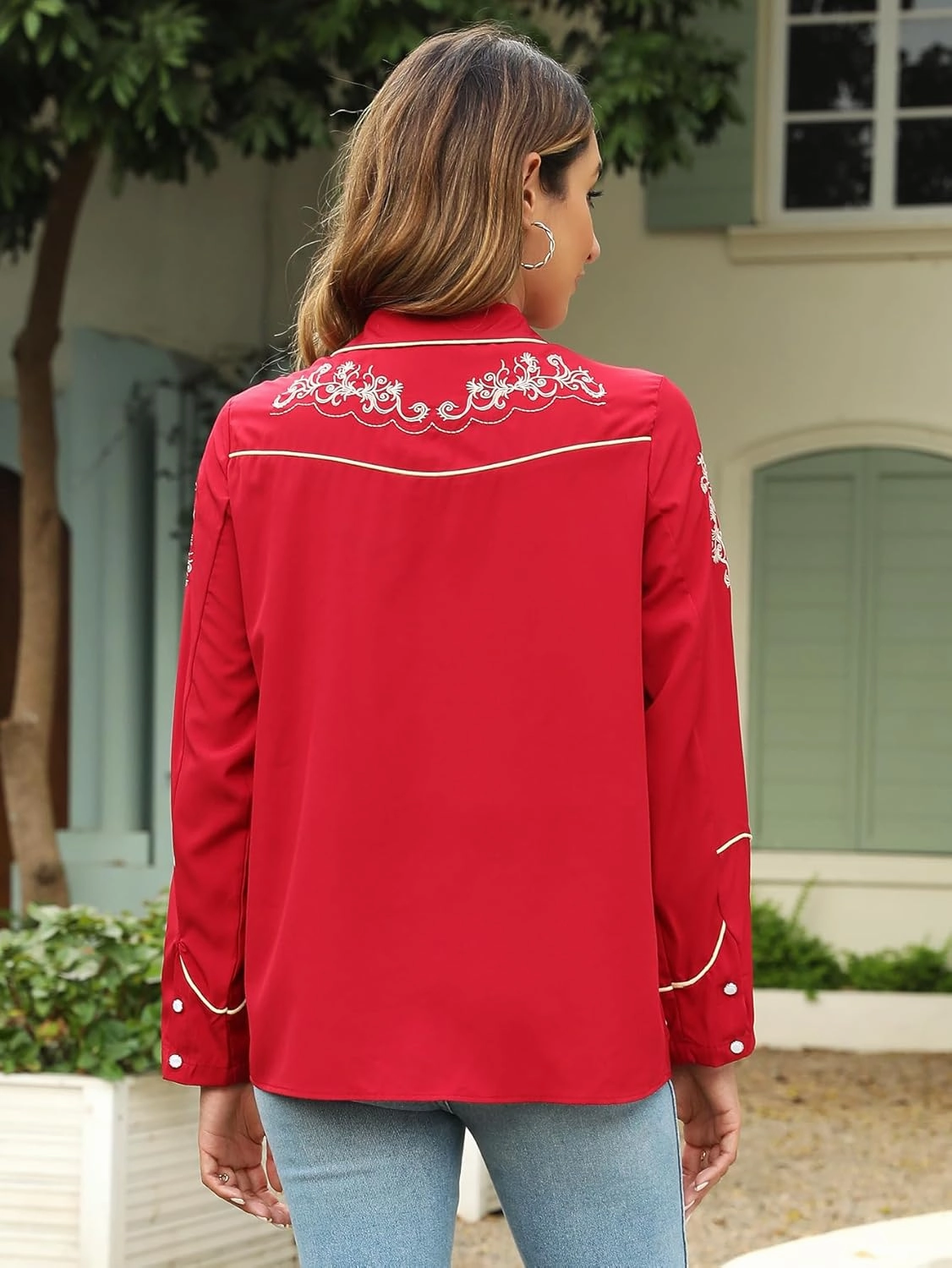 Western Shirts for Women Cowgirl Sexy Dressy Long Sleeve Black Embroidered Button Up Ladies Blusas Vaqueras para Mujer