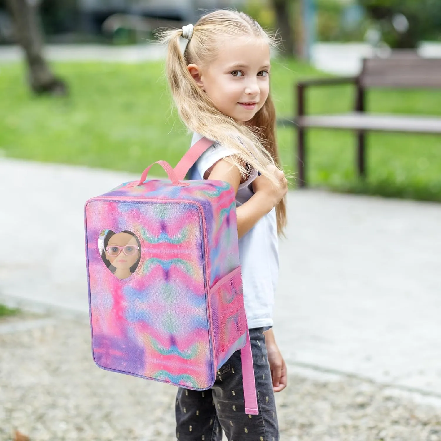 Wettarn 18 Inch Doll Carrier Set with Clothes and Accessories Including Doll Travel Bag, Dress, Shoes, Sunglasses, Backpack and Unicorn for Unicorn Birthday Gift(Pink)