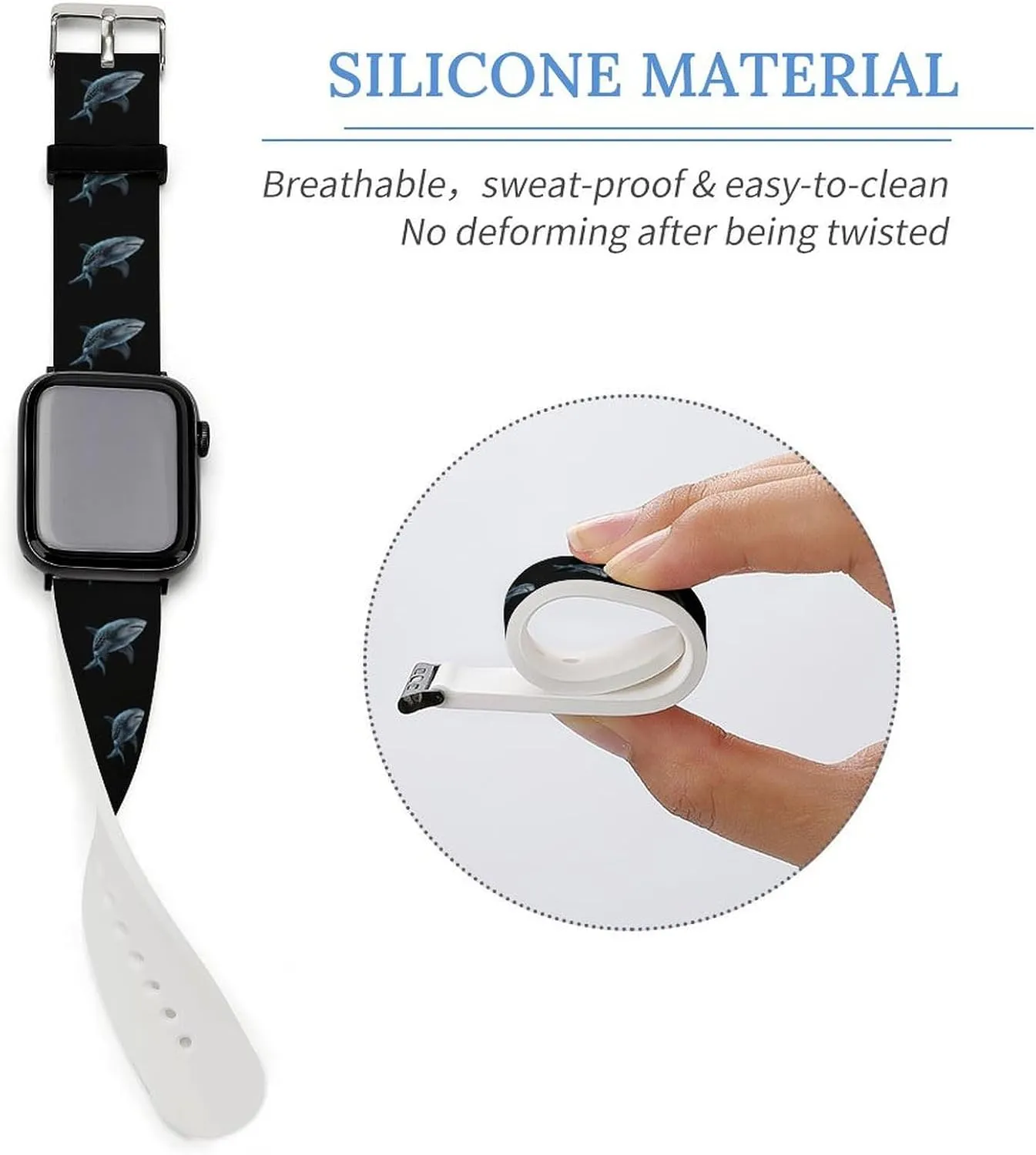 Whale Shark Adjustable Silicone Watchband Compatible with IWatch Classic Soft Sports Watch Strap for Men Women