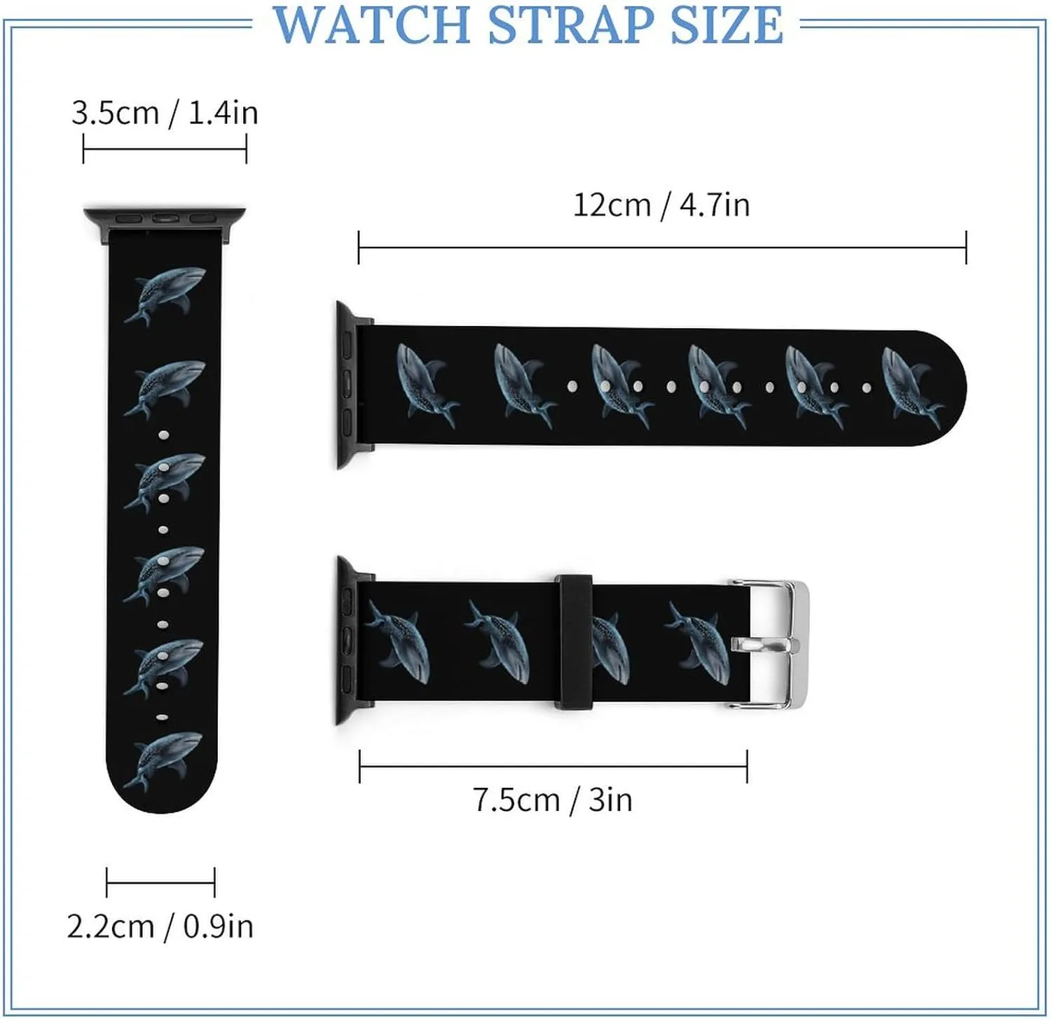 Whale Shark Adjustable Silicone Watchband Compatible with IWatch Classic Soft Sports Watch Strap for Men Women