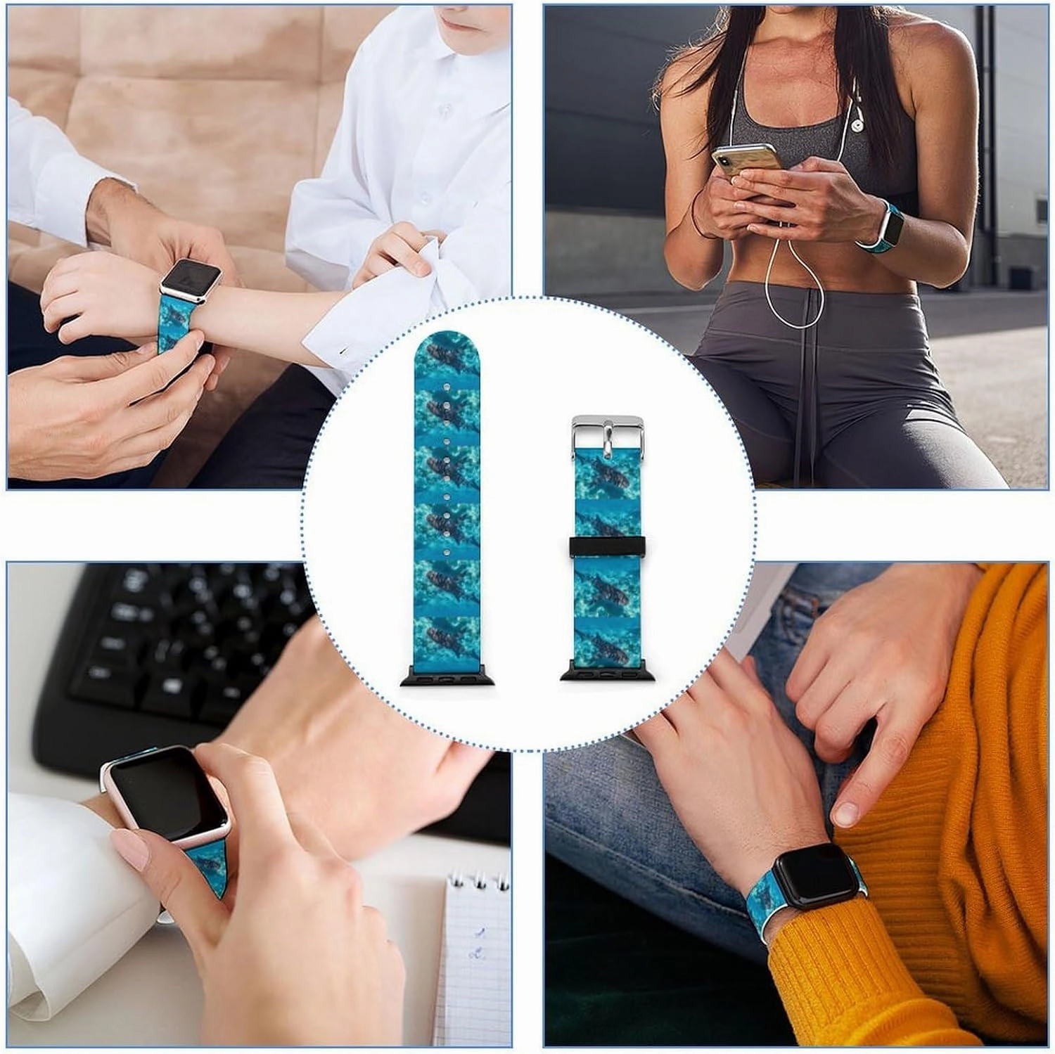 Whale Shark Ocean Adjustable Silicone Watchband Compatible with IWatch Classic Soft Sports Watch Strap for Men Women