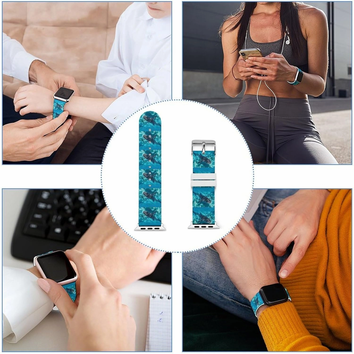 Whale Shark Ocean Adjustable Silicone Watchband Compatible with IWatch Classic Soft Sports Watch Strap for Men Women