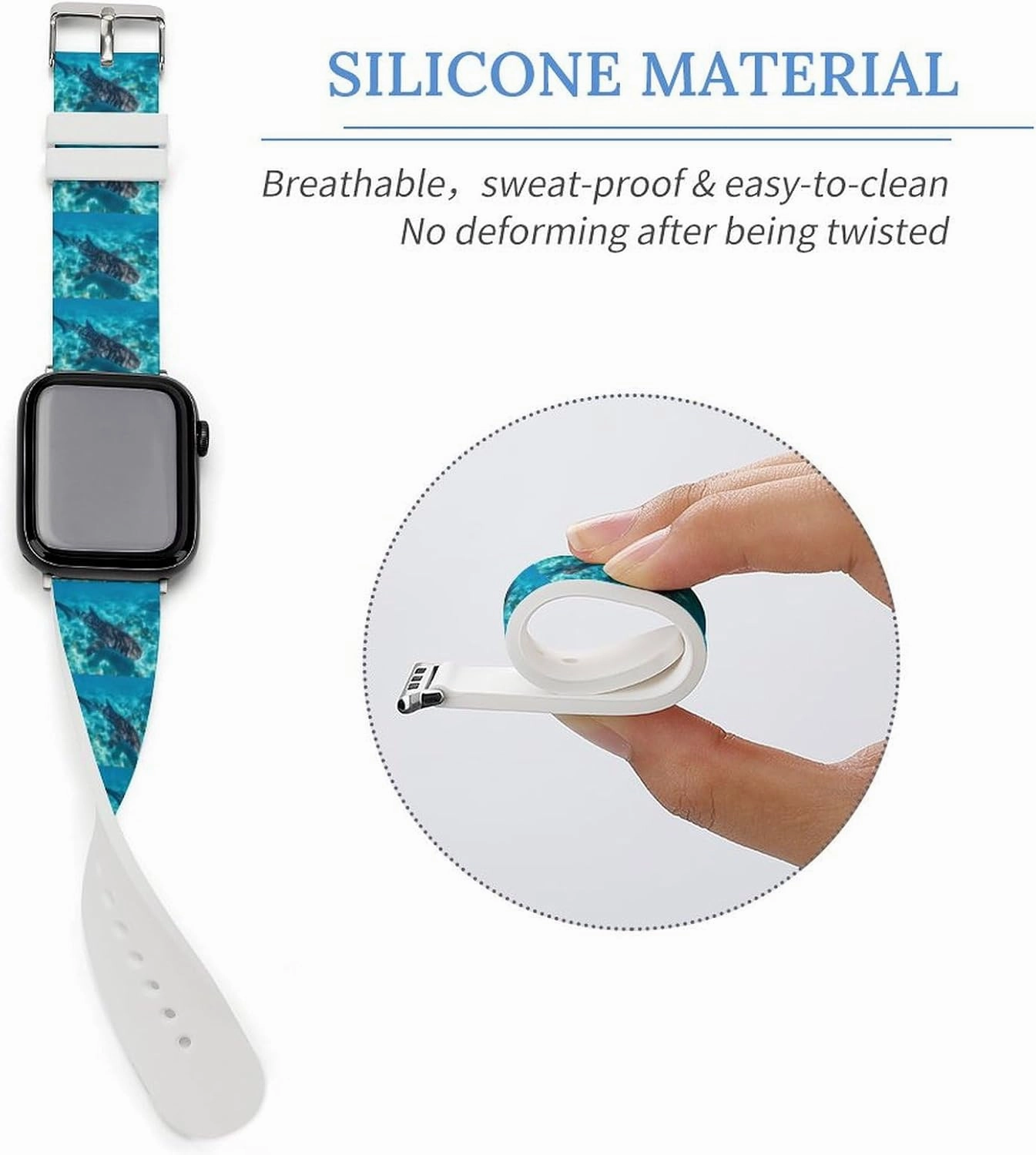 Whale Shark Ocean Adjustable Silicone Watchband Compatible with IWatch Classic Soft Sports Watch Strap for Men Women