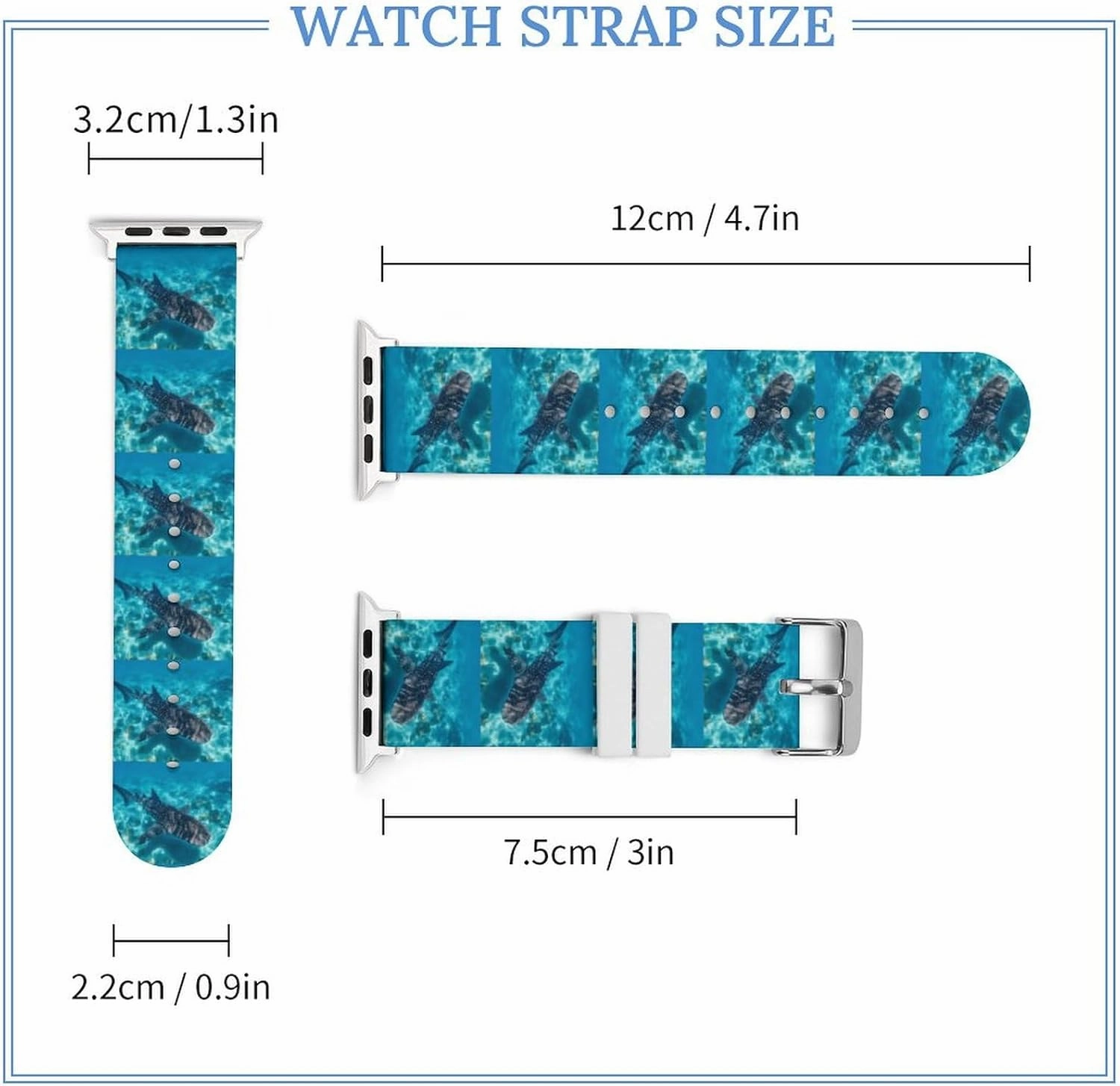 Whale Shark Ocean Adjustable Silicone Watchband Compatible with IWatch Classic Soft Sports Watch Strap for Men Women