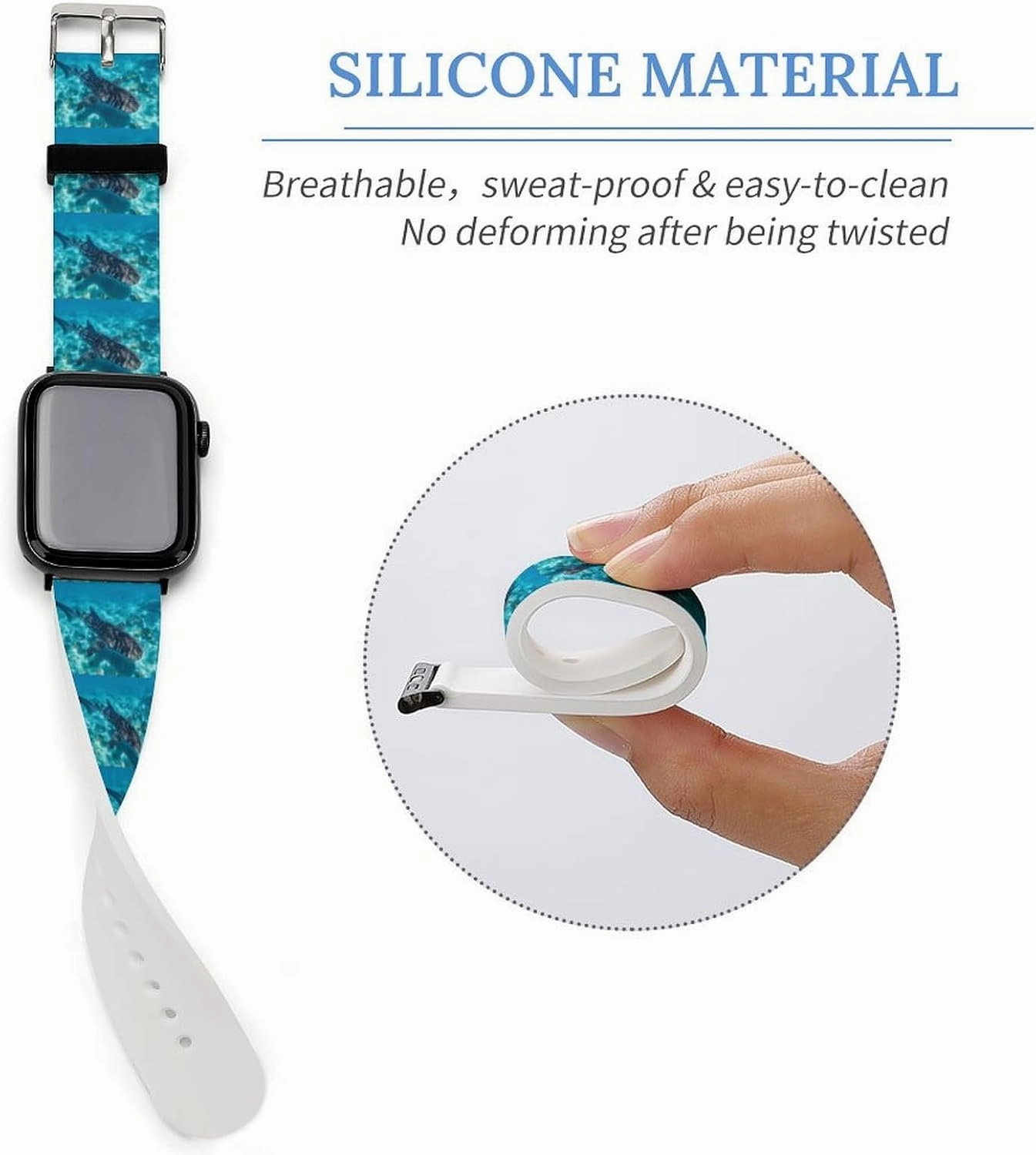 Whale Shark Ocean Adjustable Silicone Watchband Compatible with IWatch Classic Soft Sports Watch Strap for Men Women