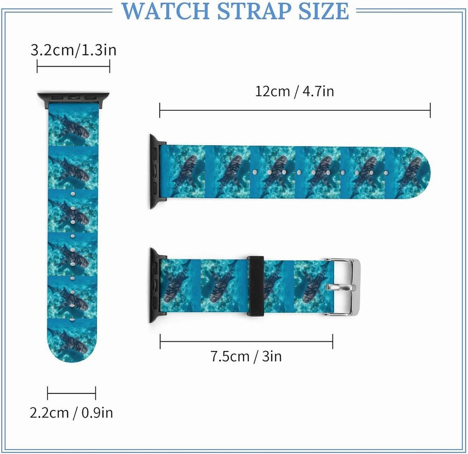 Whale Shark Ocean Adjustable Silicone Watchband Compatible with IWatch Classic Soft Sports Watch Strap for Men Women