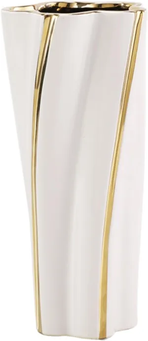 White and Gold Vase, Ceramic Gold Vase Home Decor,Pentagon White Gold Vase Living Room Center Decor Nordic Modern for Living Room, TV Cabinet, Office, Templer, Flower Store (Large)