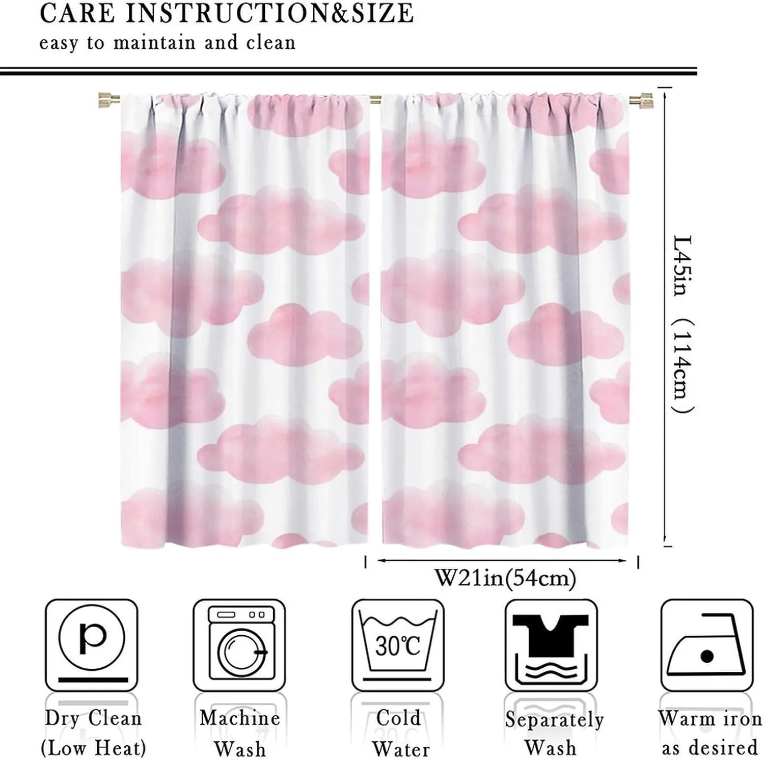White Pink Cloud Curtains for Girls Bedroom Blackout Cute Printed Cloud Pom Pom Farmhouse Rod Pocket Elegant Window Treatment for Living Room 42x45 Inch, Style-1