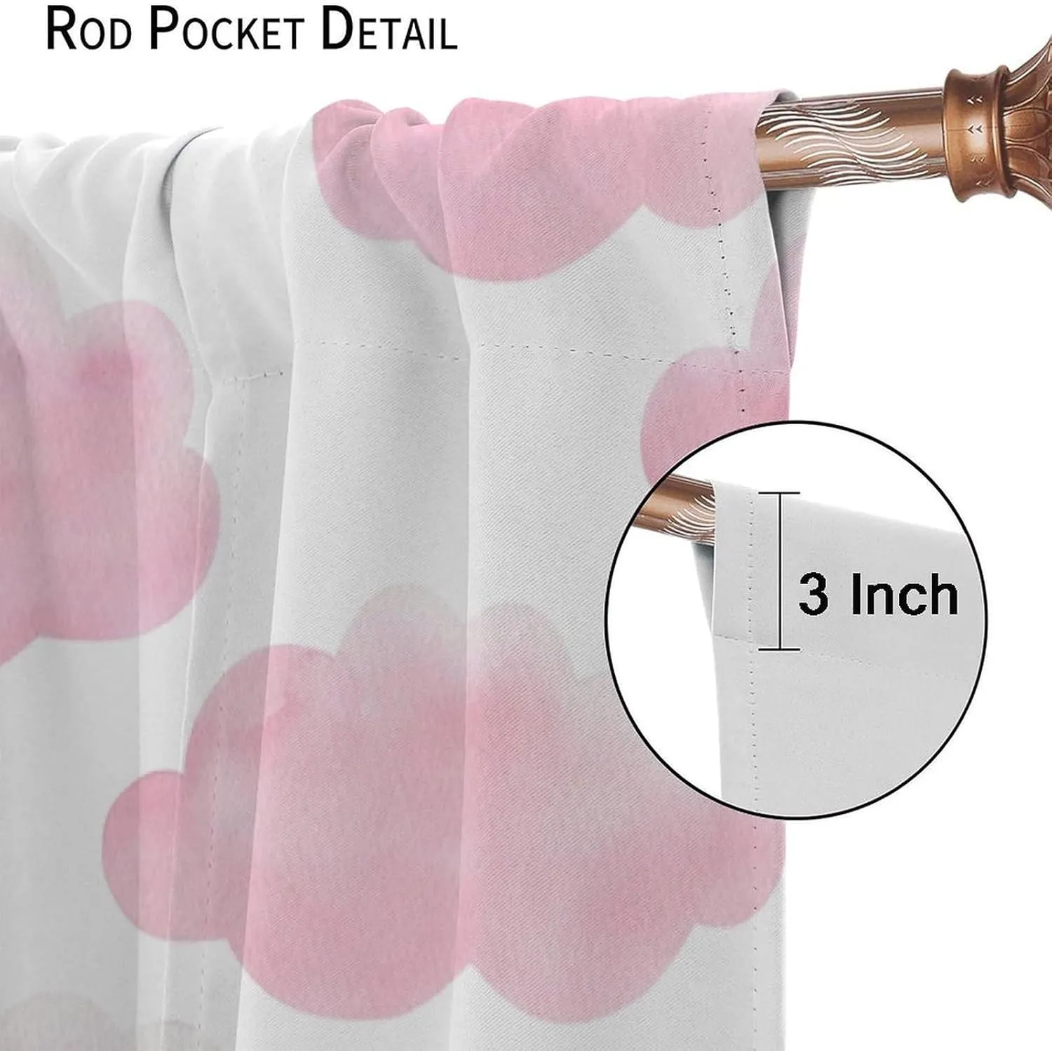 White Pink Cloud Curtains for Girls Bedroom Blackout Cute Printed Cloud Pom Pom Farmhouse Rod Pocket Elegant Window Treatment for Living Room 42x45 Inch, Style-1