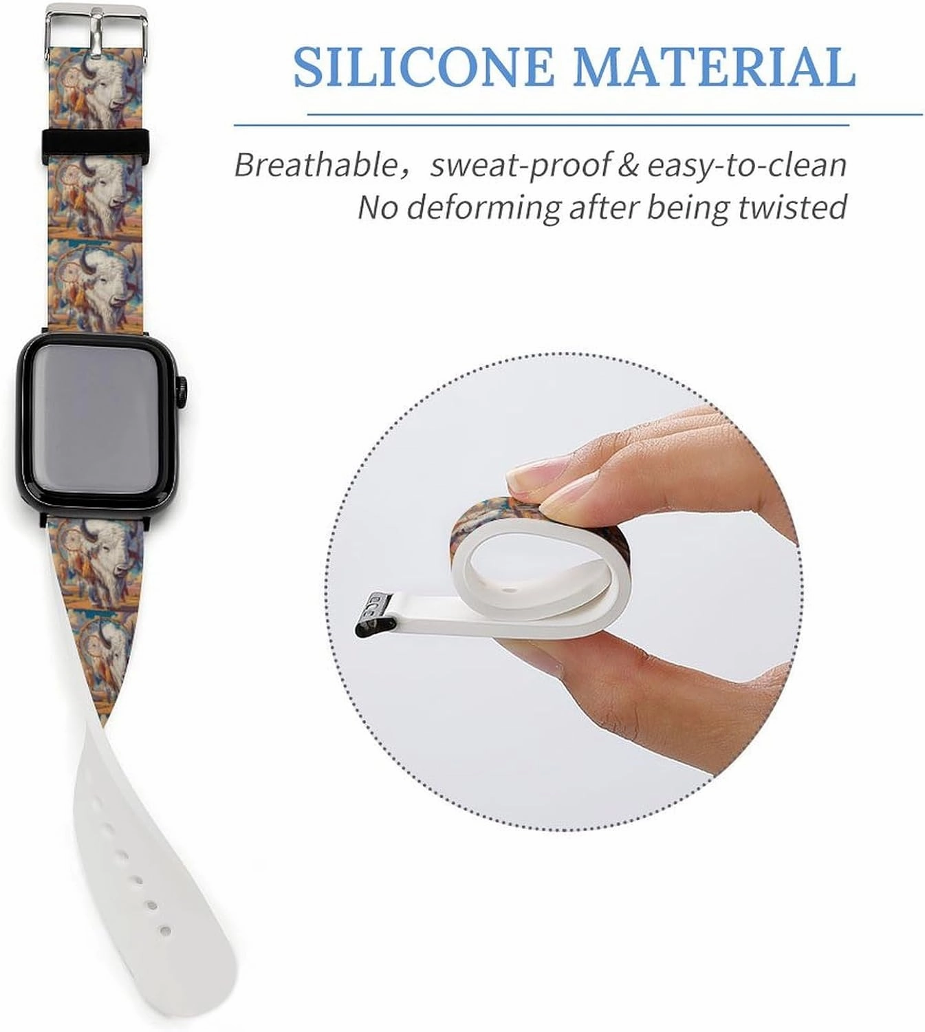 White Bison Dreamcatchers Adjustable Silicone Watchband Compatible with IWatch Classic Soft Sports Watch Strap for Men Women