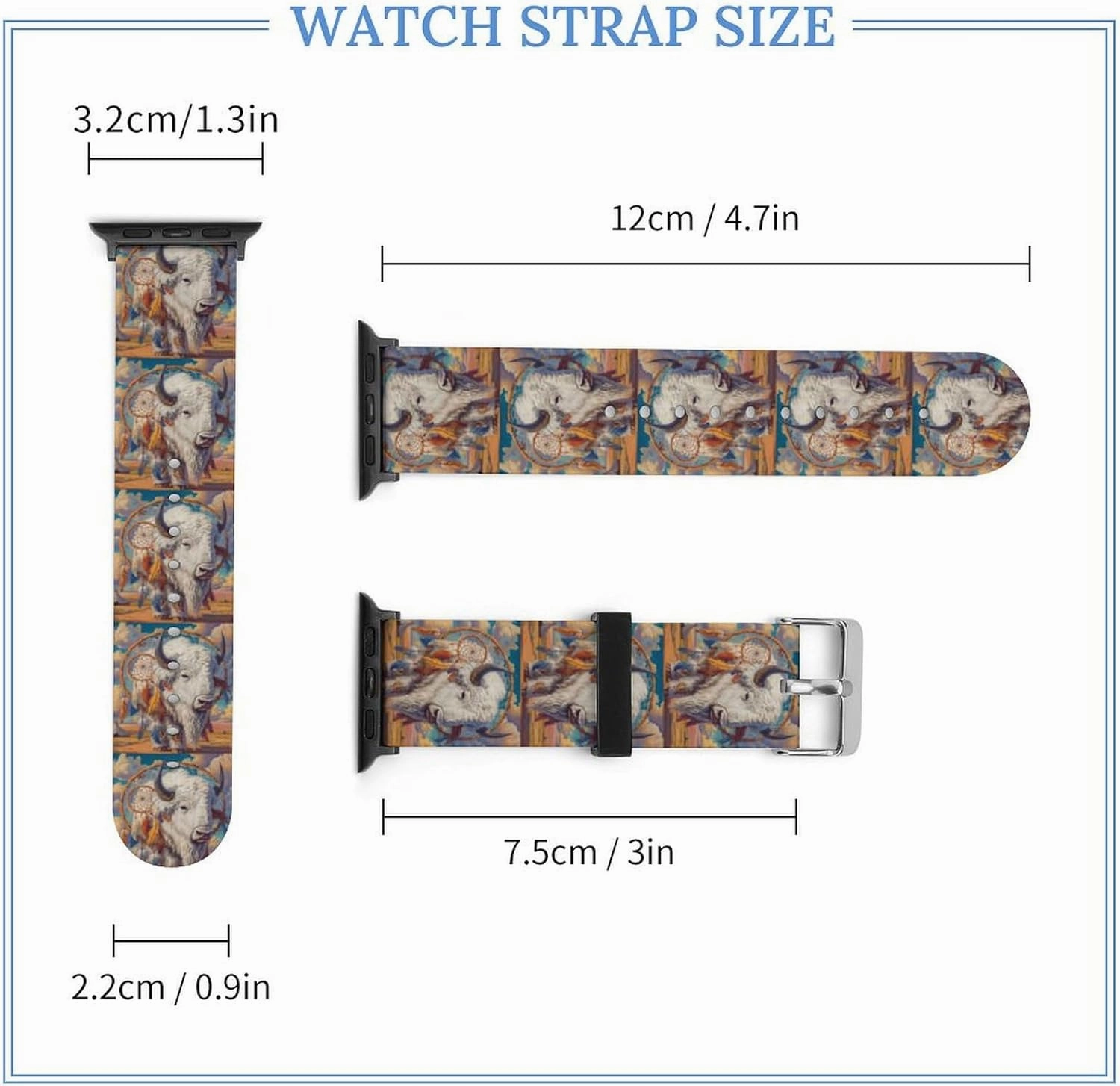 White Bison Dreamcatchers Adjustable Silicone Watchband Compatible with IWatch Classic Soft Sports Watch Strap for Men Women