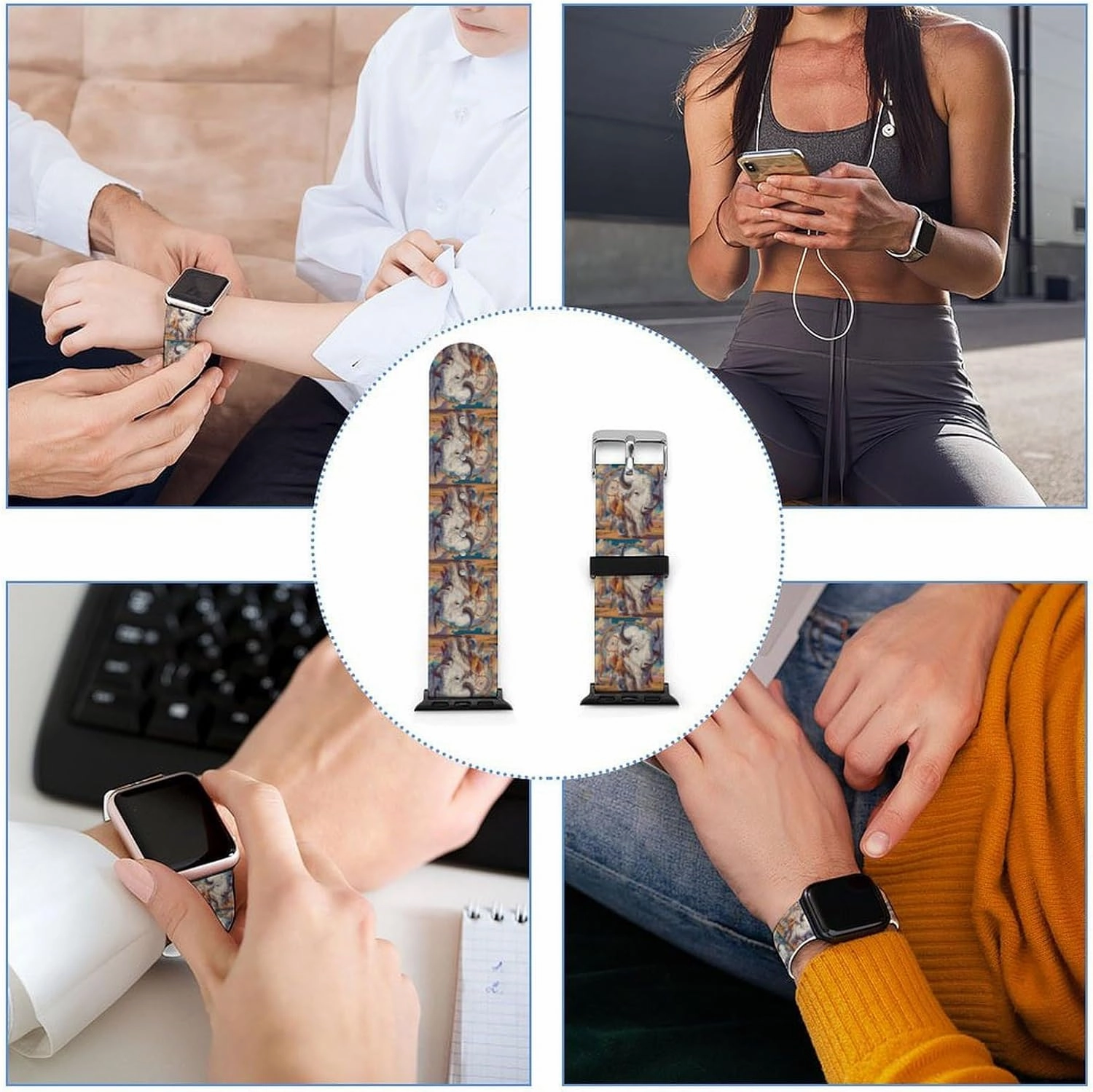 White Bison Dreamcatchers Adjustable Silicone Watchband Compatible with IWatch Classic Soft Sports Watch Strap for Men Women