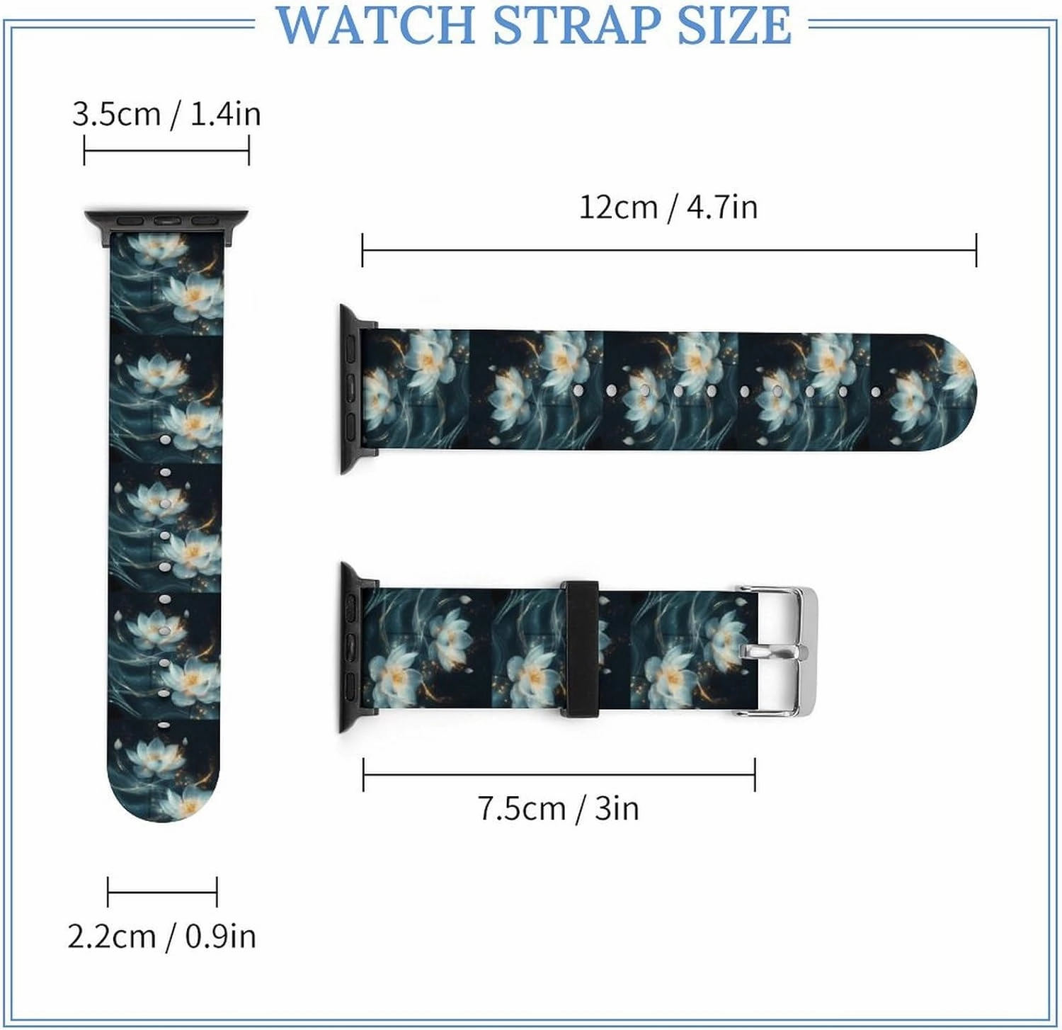 White Flowers Adjustable Silicone Watchband Compatible with IWatch Classic Soft Sports Watch Strap for Men Women
