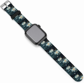 White Flowers Adjustable Silicone Watchband Compatible with IWatch Classic Soft Sports Watch Strap for Men Women