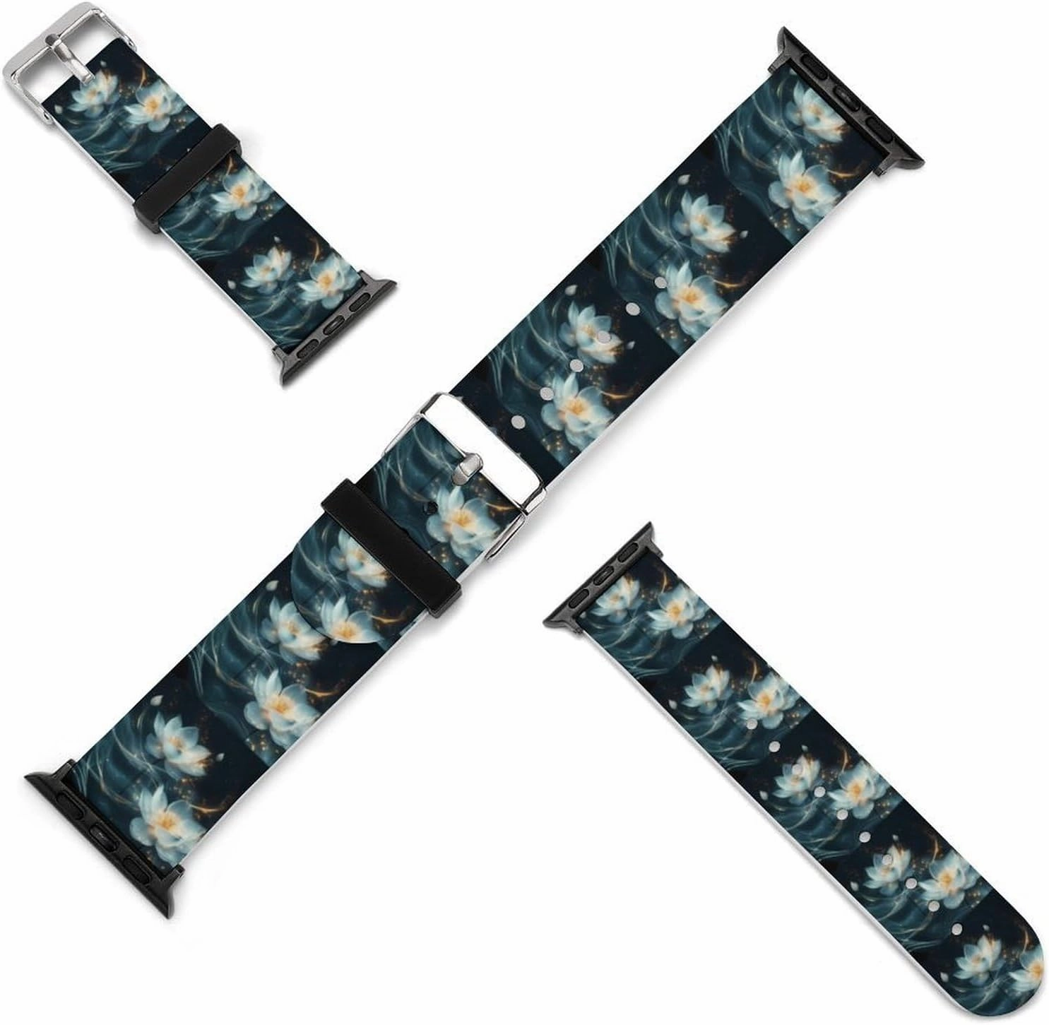 White Flowers Adjustable Silicone Watchband Compatible with IWatch Classic Soft Sports Watch Strap for Men Women