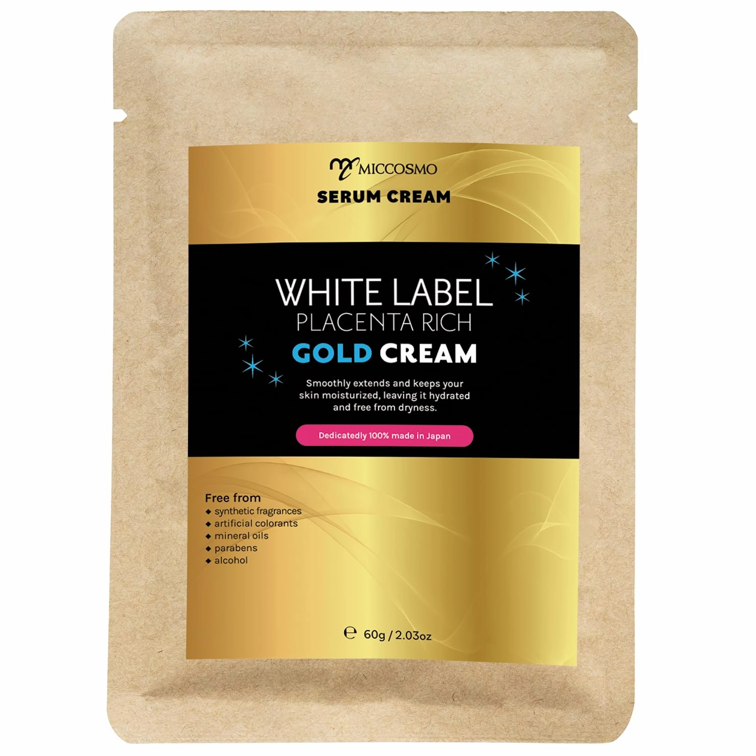 White Label Placenta Rich Gold Gel Cream 60g – Moisturizer with Placenta, Hyaluronic Acid & Collagen – 3-in-1 Hydrating Gel Cream for Smooth, Supple & Hydrated Skin