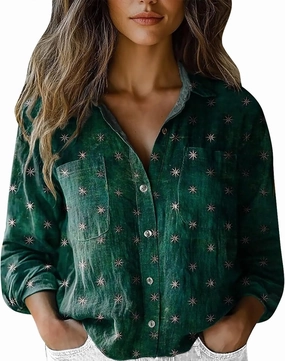 White Linen Shirt Women Fashion Down Shirts Casual Tops Long Sleeve Blouse Solid Casual Blouses with Pocket