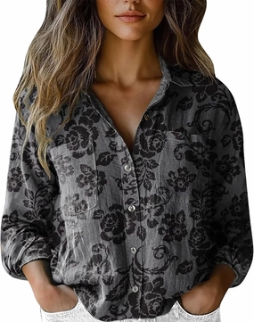 White Linen Shirt Women Fashion Down Shirts Casual Tops Long Sleeve Blouse Solid Casual Blouses with Pocket