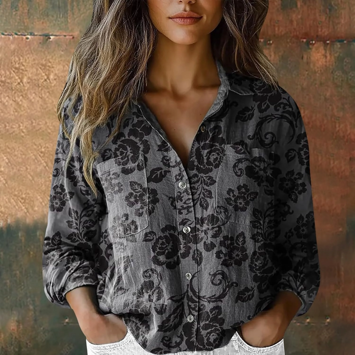 White Linen Shirt Women Fashion Down Shirts Casual Tops Long Sleeve Blouse Solid Casual Blouses with Pocket