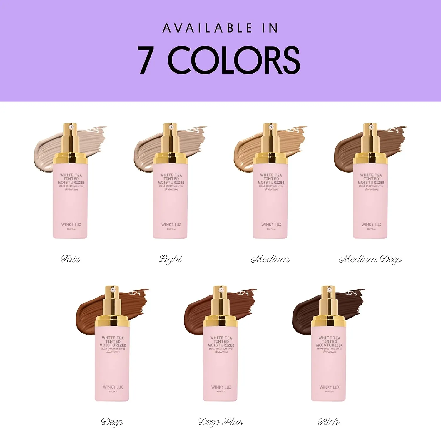 Winky Lux White Tea Tinted Moisturizer SPF 30 Sunscreen for Face with SPF, Makeup Face Moisturizer with Vitamin E, Light