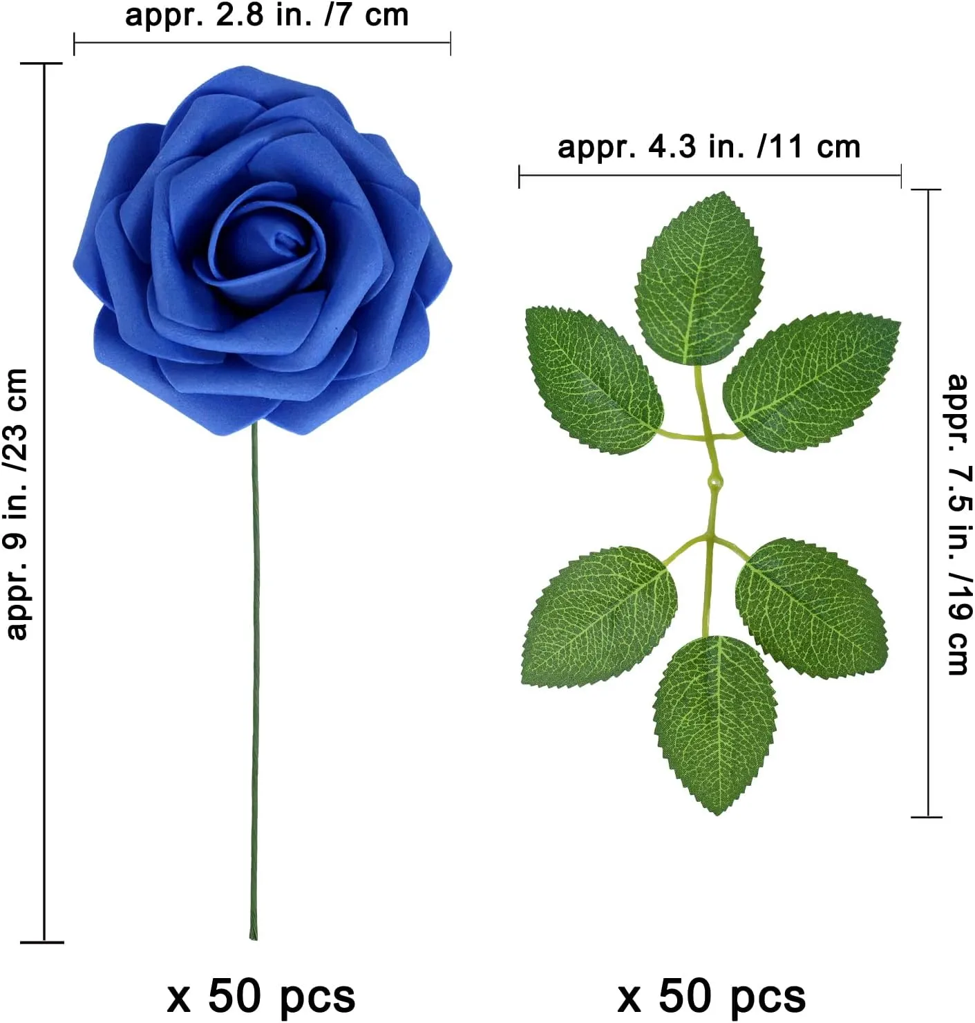Winlyn 50 pcs Real Touch Blue Roses with Stems & Silk Leaves Bulk Artificial Flowers for Weddings Centerpieces Floral Arrangements Party Decorations Baby Showers Birthday Anniversaries DIY Crafts