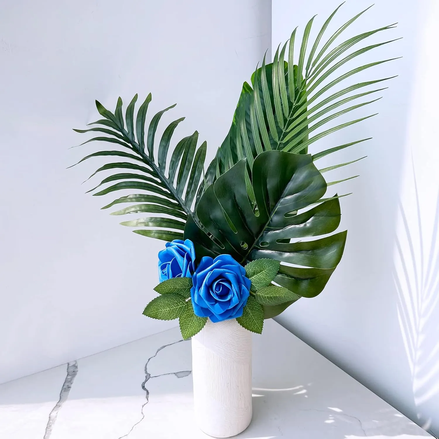 Winlyn 50 pcs Real Touch Blue Roses with Stems & Silk Leaves Bulk Artificial Flowers for Weddings Centerpieces Floral Arrangements Party Decorations Baby Showers Birthday Anniversaries DIY Crafts