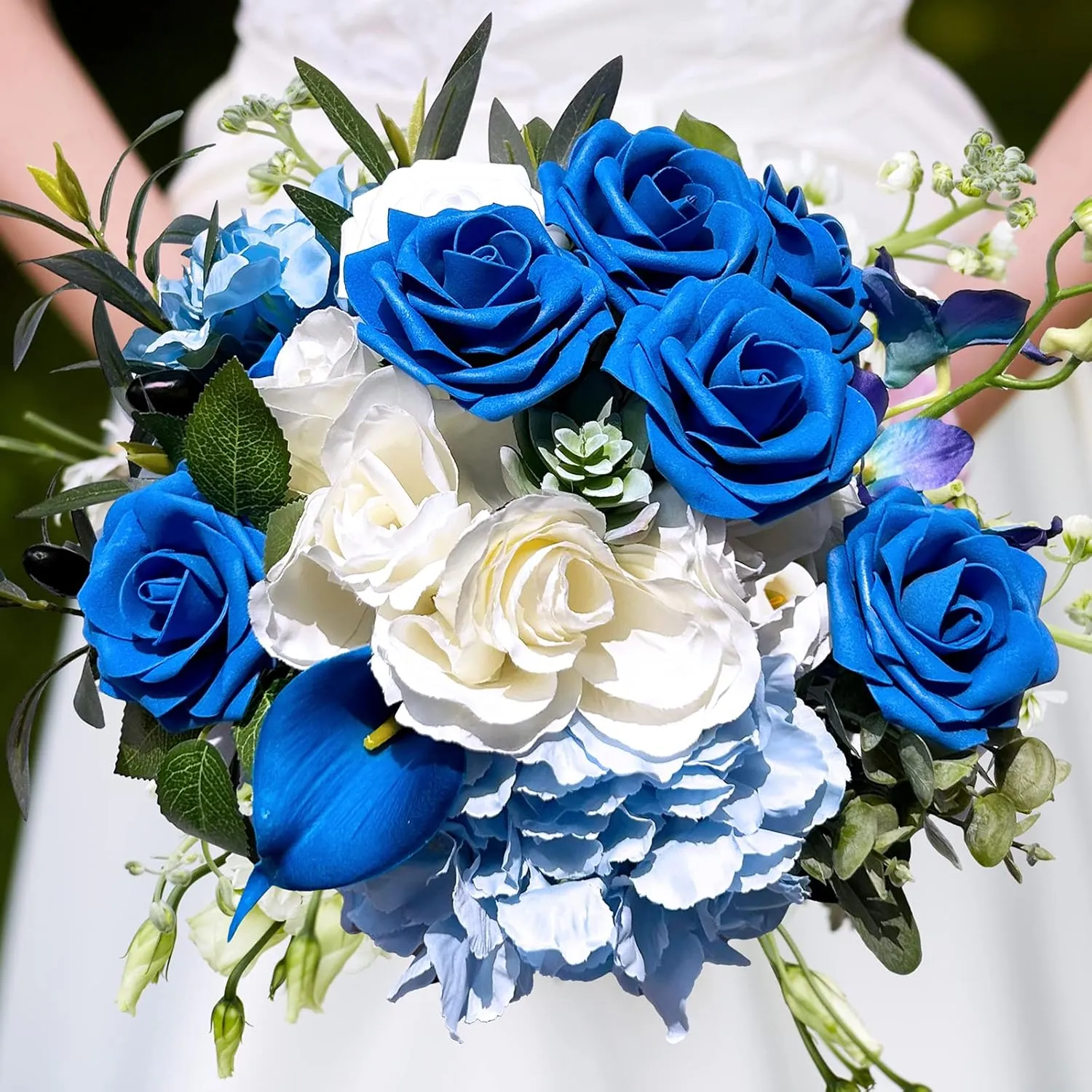 Winlyn 50 pcs Real Touch Blue Roses with Stems & Silk Leaves Bulk Artificial Flowers for Weddings Centerpieces Floral Arrangements Party Decorations Baby Showers Birthday Anniversaries DIY Crafts