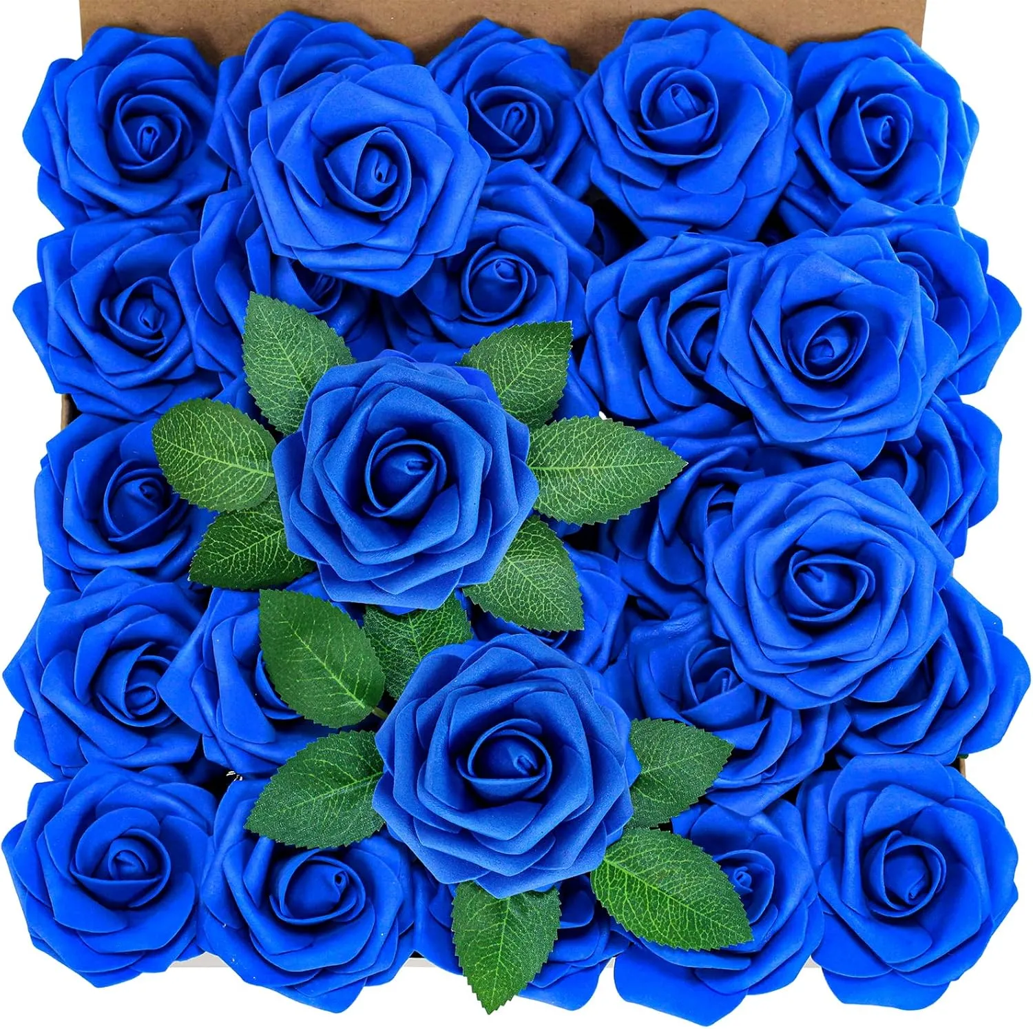 Winlyn 50 pcs Real Touch Blue Roses with Stems & Silk Leaves Bulk Artificial Flowers for Weddings Centerpieces Floral Arrangements Party Decorations Baby Showers Birthday Anniversaries DIY Crafts
