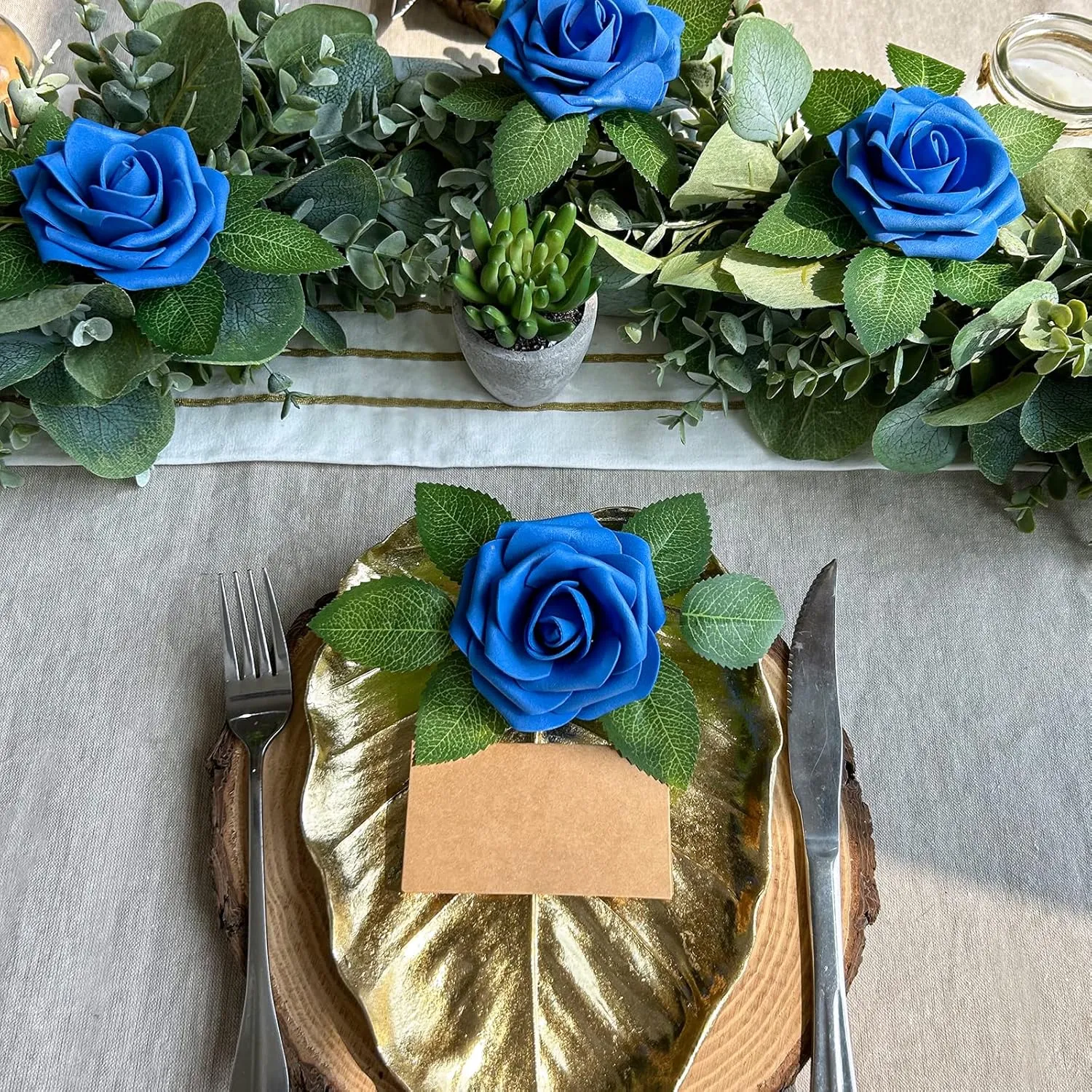 Winlyn 50 pcs Real Touch Blue Roses with Stems & Silk Leaves Bulk Artificial Flowers for Weddings Centerpieces Floral Arrangements Party Decorations Baby Showers Birthday Anniversaries DIY Crafts