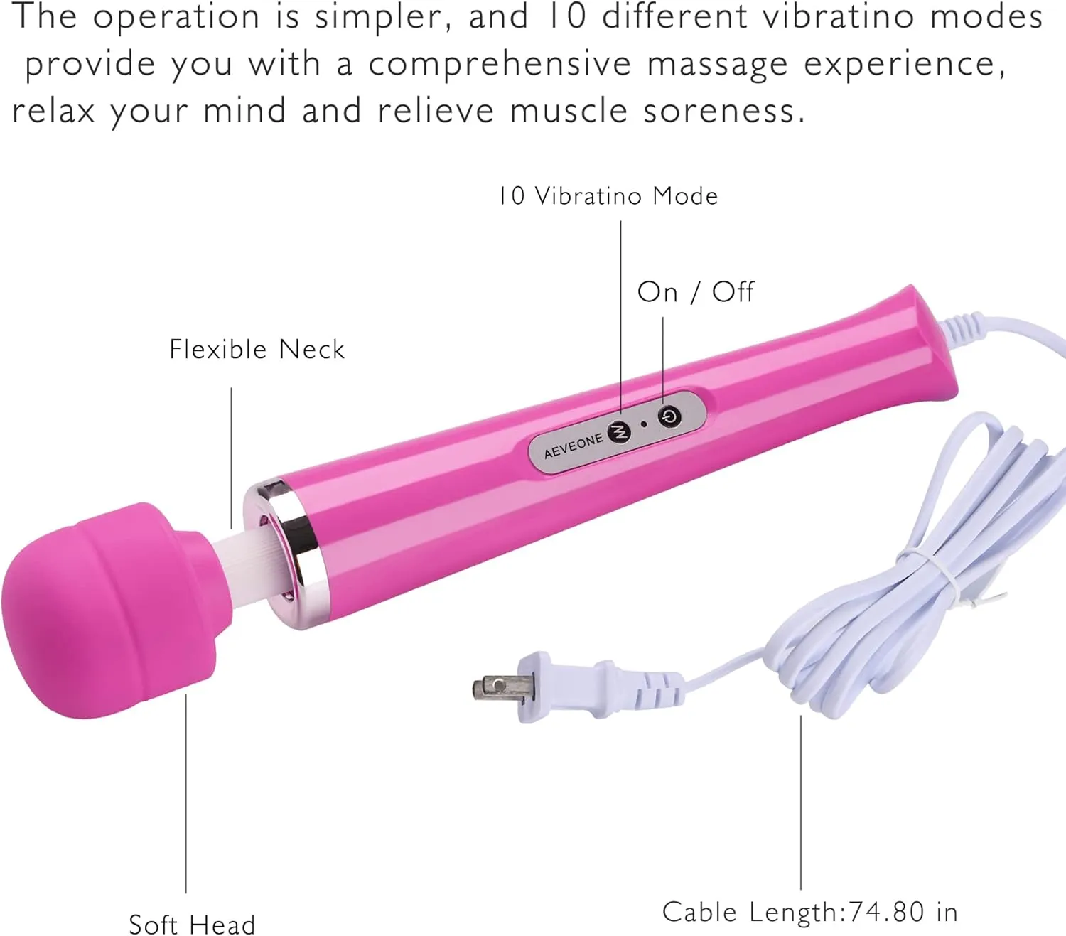 Wired Powerful Handheld Electric Massager, Strong Personal Back Massage for Sports Recovery, Muscle Aches, Body Pain (Rose red)