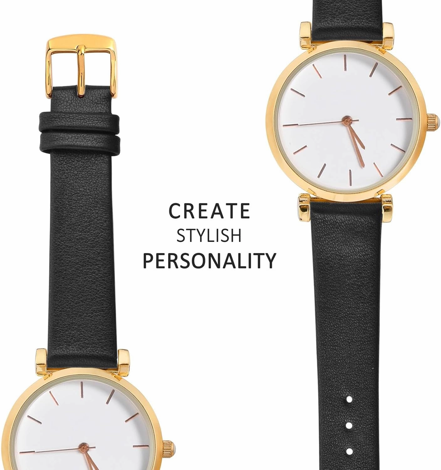 WOCCI 18mm Lug Width, Elegant Watch Band, Genuine Leather Replacement Strap with Gold Buckle (Black)