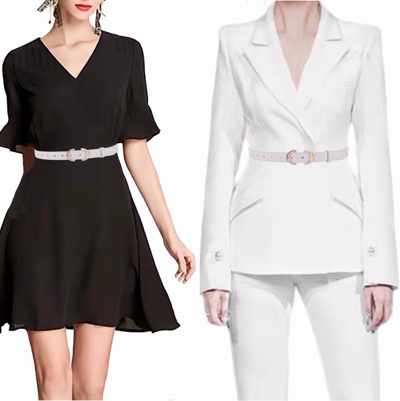 Women's Belt Soft Premium Genuine Leather Belts Waist Belt Solid Color Gold Buckle Waistband For Pants, Jeans & Dress