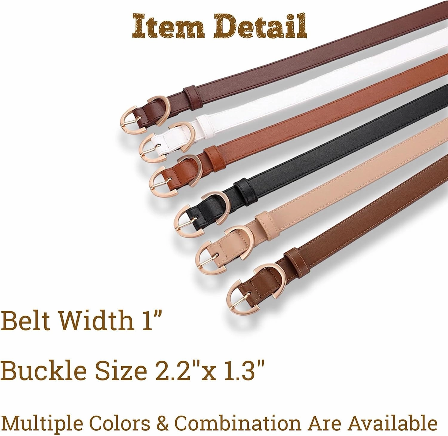 Women's Belt Soft Premium Genuine Leather Belts Waist Belt Solid Color Gold Buckle Waistband For Pants, Jeans & Dress