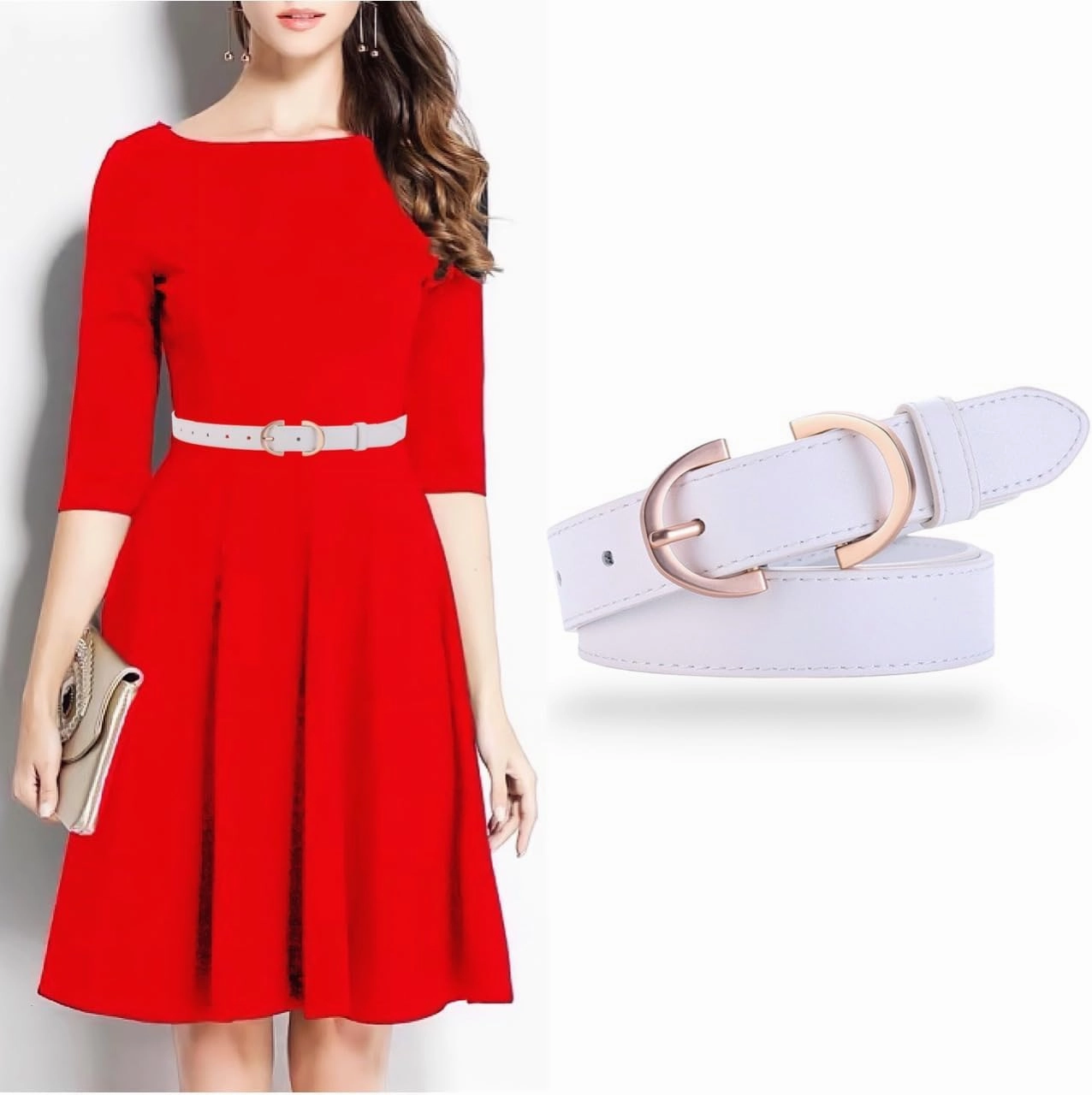 Women's Belt Soft Premium Genuine Leather Belts Waist Belt Solid Color Gold Buckle Waistband For Pants, Jeans & Dress