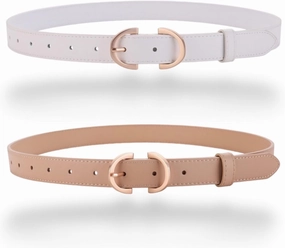 Women's Belt Soft Premium Genuine Leather Belts Waist Belt Solid Color Gold Buckle Waistband For Pants, Jeans & Dress