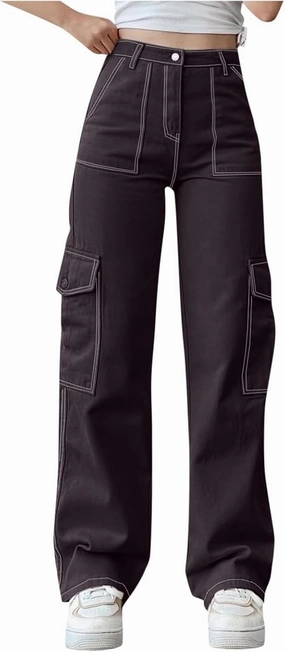 Women's High Waisted Cargo Pants Baggy High Waisted Parachute Pants with Pockets Wide Leg Y2K Streetwear Casual Pants