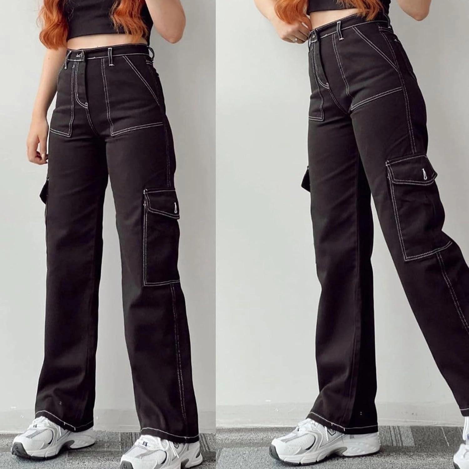 Women's High Waisted Cargo Pants Baggy High Waisted Parachute Pants with Pockets Wide Leg Y2K Streetwear Casual Pants