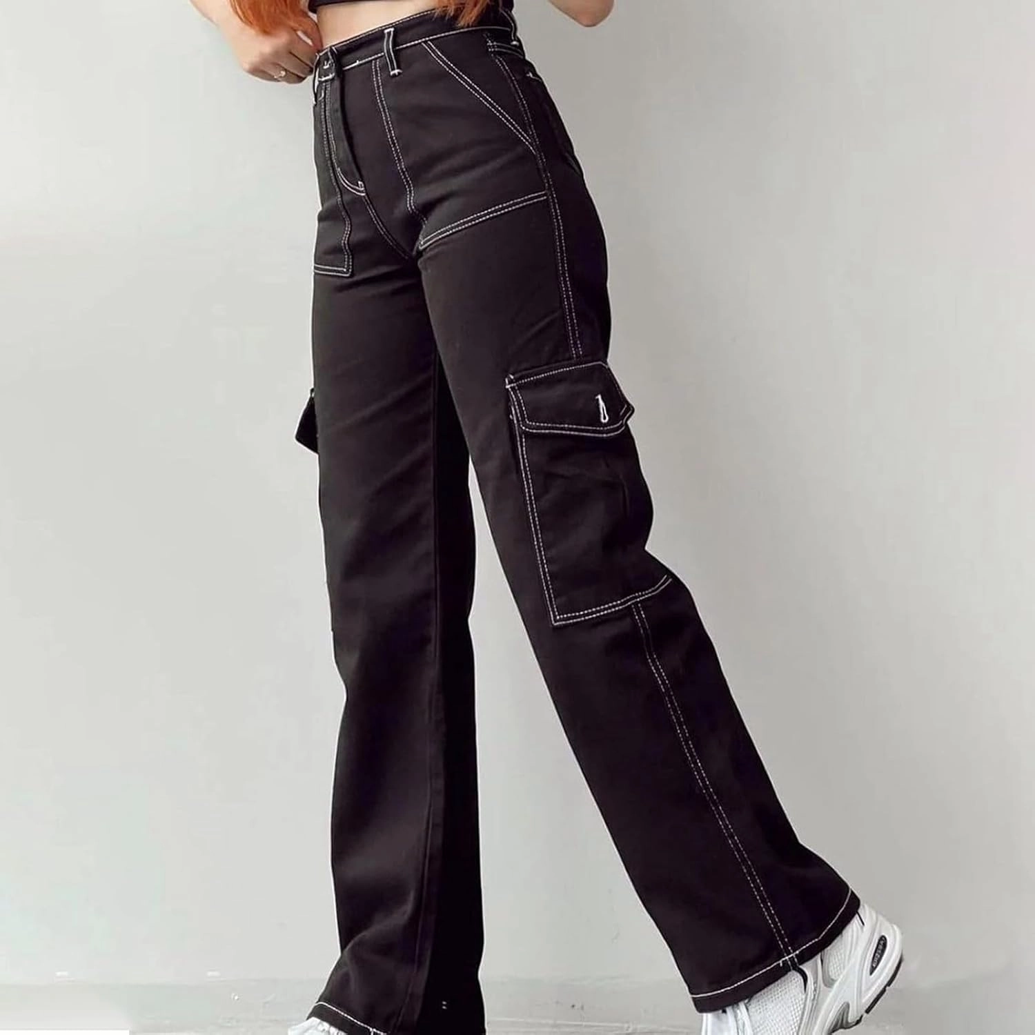Women's High Waisted Cargo Pants Baggy High Waisted Parachute Pants with Pockets Wide Leg Y2K Streetwear Casual Pants